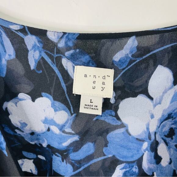 A New Day blue floral chiffon ruffle midi dress large - Picture 7 of 7